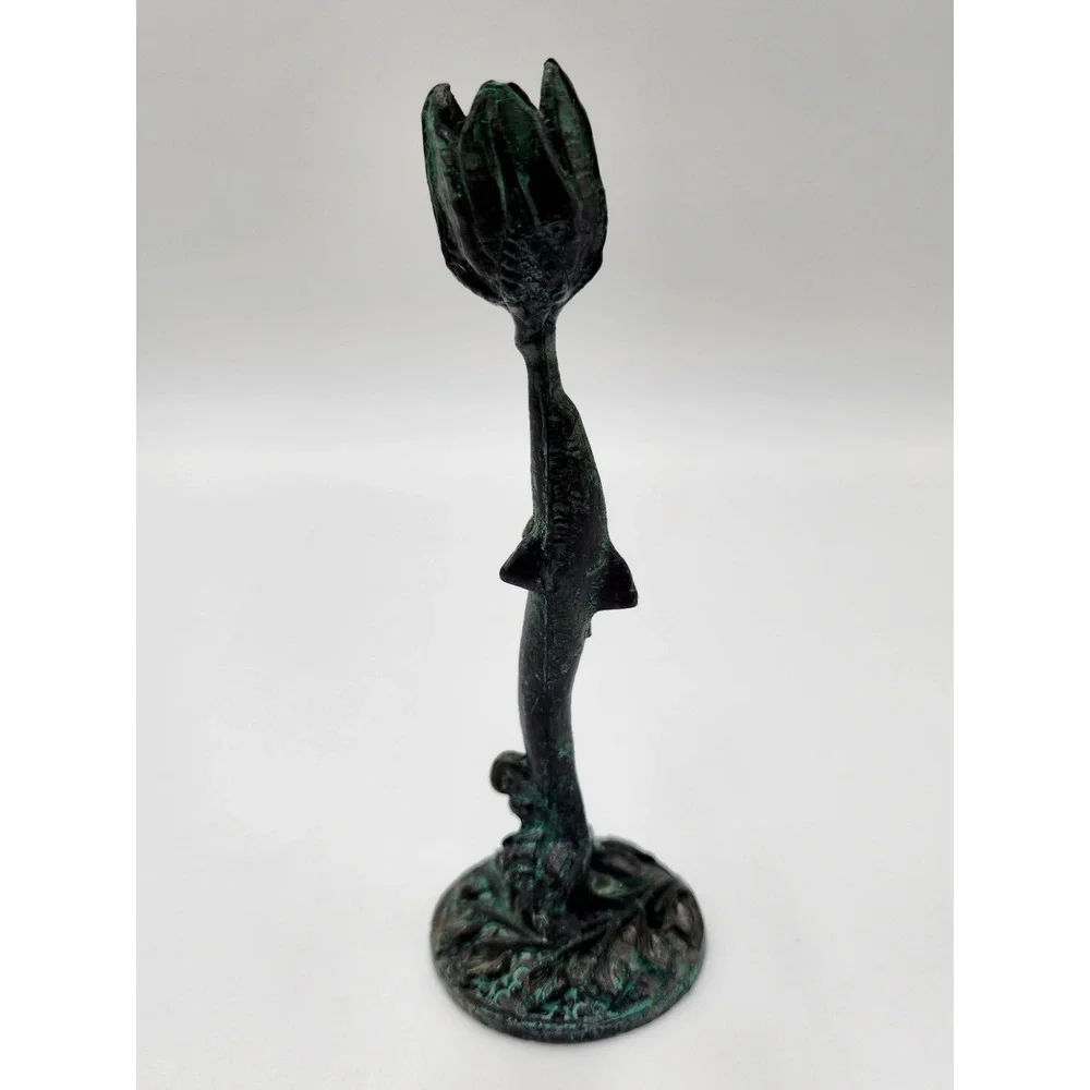 Antique‎ French Bronze Art Nouveau Candlesticks Flower Rose Motif Petina